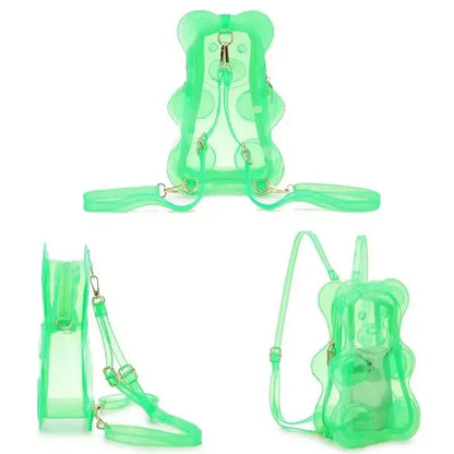 Transparent Green 🍬 Gummy Bear Backpack with Glitter ✨, Colorful Design, and Adjustable Straps 🎒 for Kids and Adults