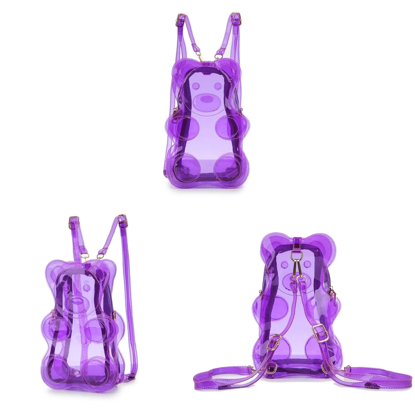 Vibrant 💜 transparent gummy bear backpack with 🎒 adjustable straps. Stylish and practical, no glitter. Perfect for kids & adults #colorful