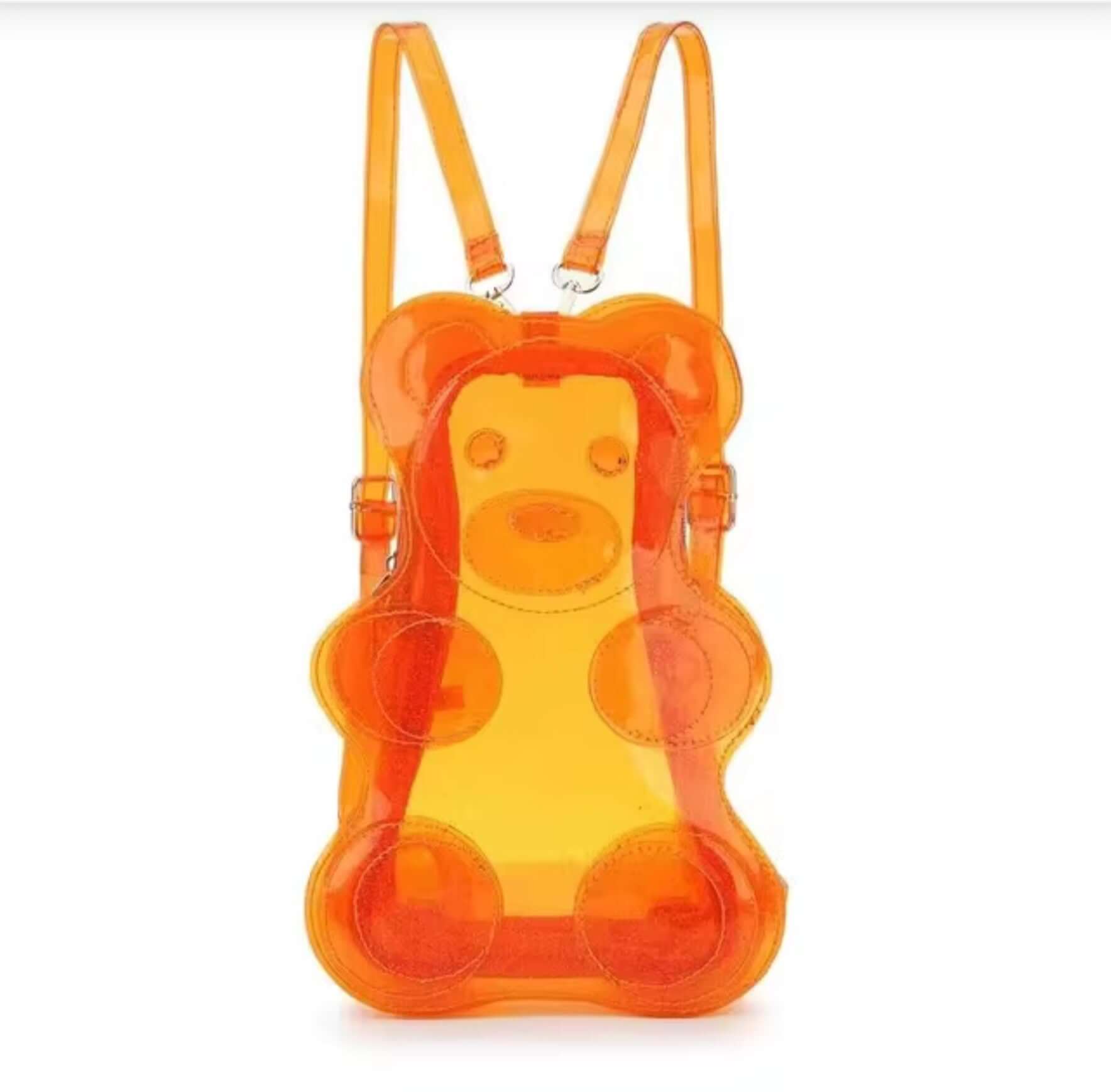 Orange 🧡 Transparent Glitter ✨ Gummy Bear 🐻 Backpack with adjustable straps, bright and fun design, perfect for sweet style lovers!